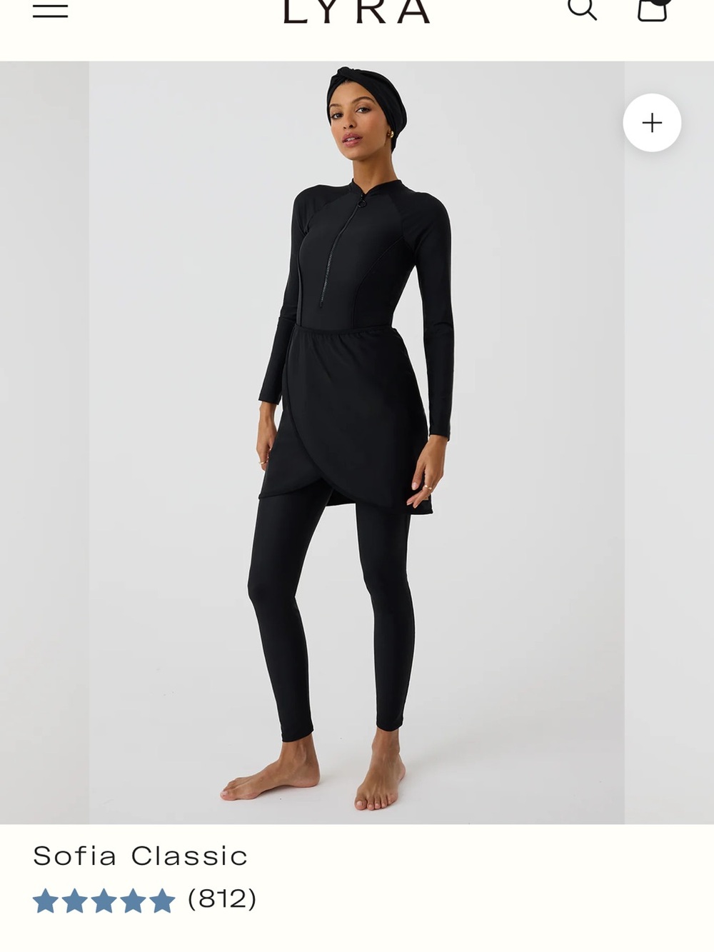 LYRA Sofia Classic Black Modest Swim Set size Small